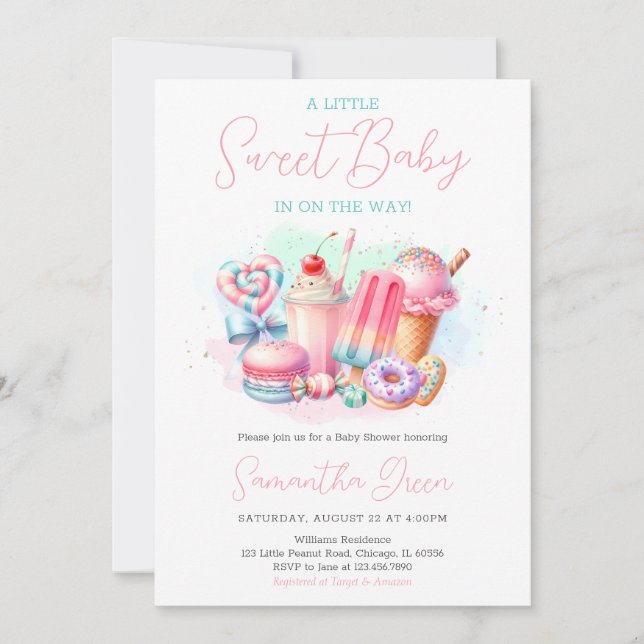Invitación Candy land Sweets Baby Shower (Anverso)
