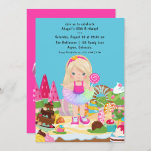 Invitación Candy Land Tutu Chica Partido del Cumpleaños
