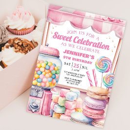 Invitación Candy Land Watercolor Sweet Celebration Cumpleaños