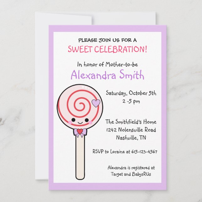 Invitación Candy Lollipop Baby Shower (Anverso)