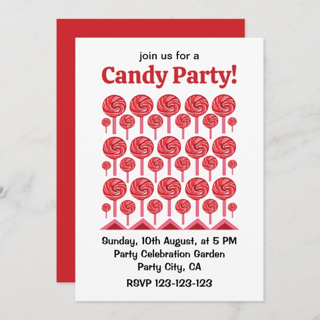 Invitación Candy Lollipop Sweet Candy Lollipop Fiesta (Anverso / Reverso)