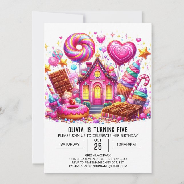 Invitación Candy Magical Candyland Cumpleaños Digital (Anverso)