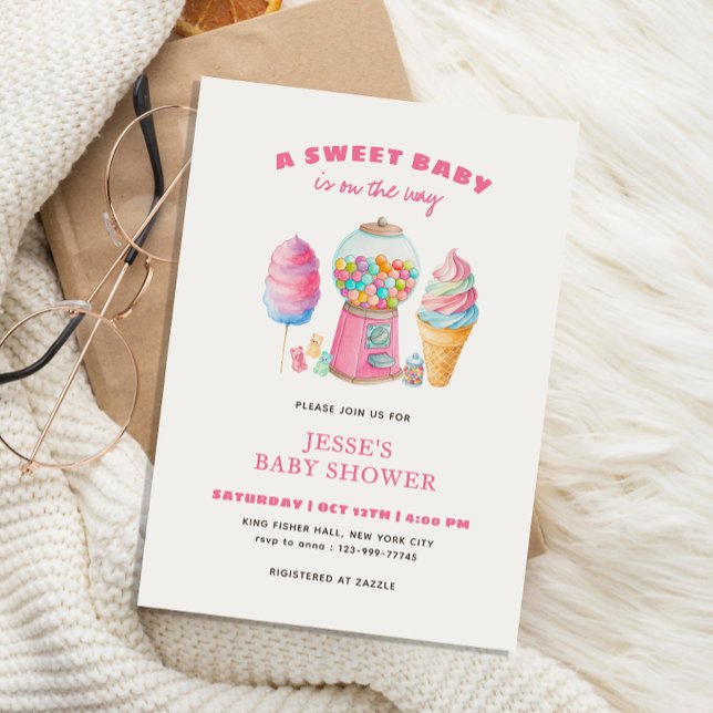 Invitación Candy Pink A Sweet Baby Shower is on the way  (Subido por el creador)