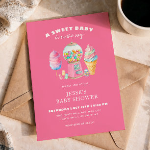Invitación Candy Pink Una dulce fiesta de bebé está en camino
