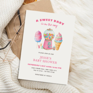 Invitación Candy Pink Una dulce fiesta de bebé está en camino