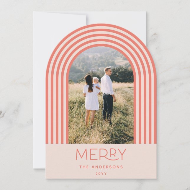 Invitación Candy rainbow de rayas rosa pastel 1 foto Navidade (Anverso)