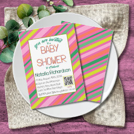Invitación Candy Stripe Pink Colorful Rainbow Baby Shower