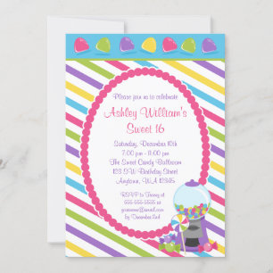 Invitación Candy Stripes Sweet 16 Cumpleaños