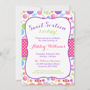 Invitación Candy Sweet 16 Fiesta de cumpleaños