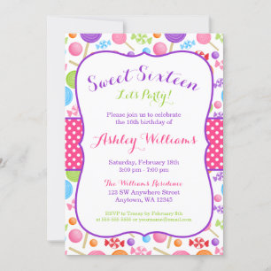 Invitación Candy Sweet 16 Fiesta de cumpleaños