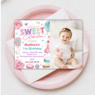 Invitación Candy Sweet Celebra La Torta De Aceite Foto