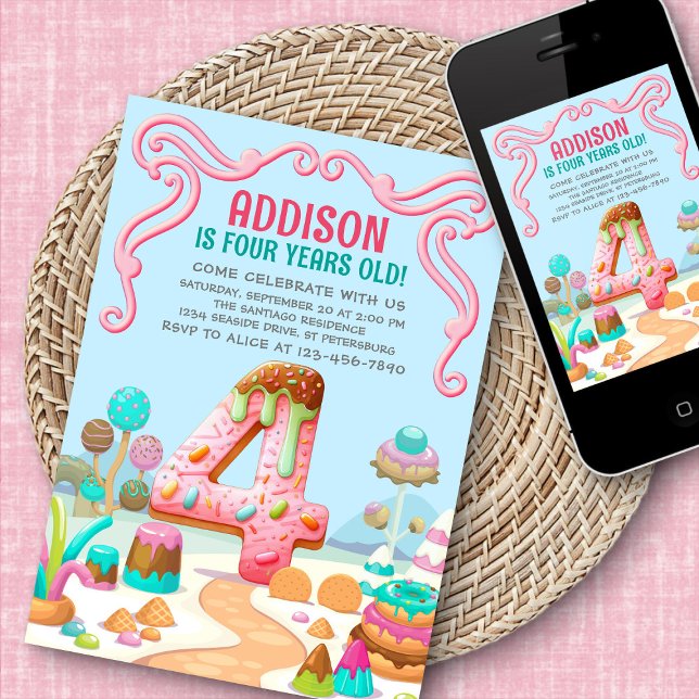 Invitación Candy Sweet Chica Candyland 4º cumpleaños (Subido por el creador)