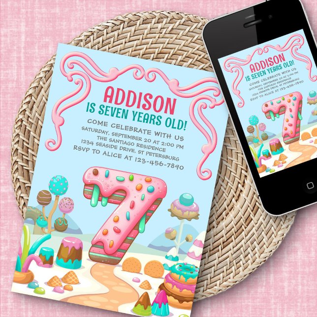 Invitación Candy Sweet Chica Candyland 7º cumpleaños (Subido por el creador)