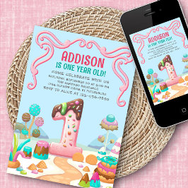Invitación Candy Sweet Chica Candyland Primer cumpleaños