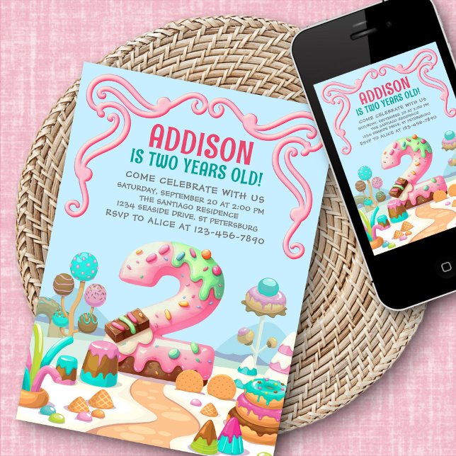 Invitación Candy Sweet Chica Candyland Segundo cumpleaños (Subido por el creador)