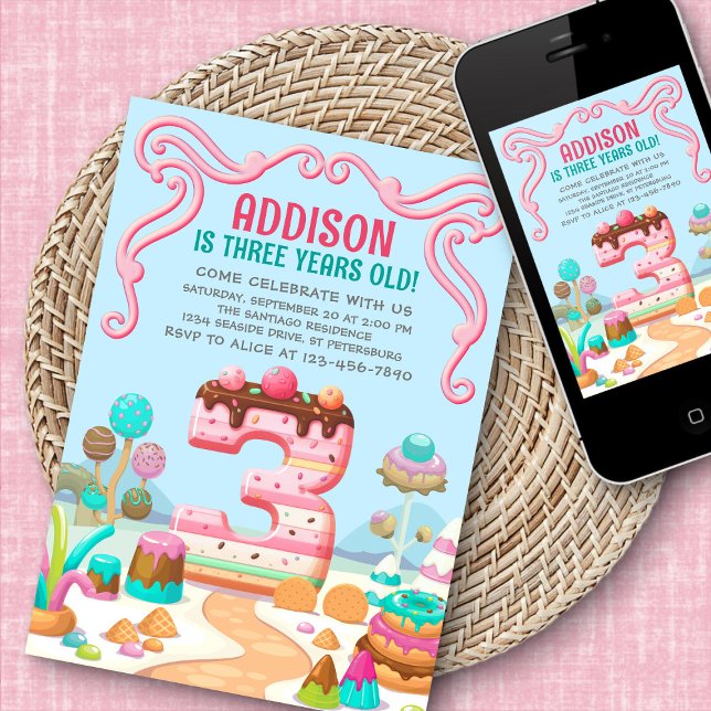 Invitación Candy Sweet Chica Candyland Tercer cumpleaños (Subido por el creador)