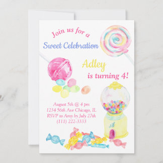 Invitación Candy Sweet Lollipop Chica Cumpleaños