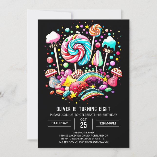 Invitación Candy Wonderland Cumpleaños (Anverso)