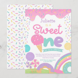 Invitación Candyland and Ice Cream 1st Birthday