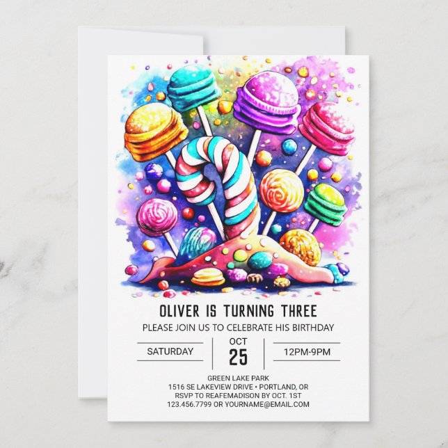 Invitación Candyland arcoiris moderno cumpleaños (Anverso)