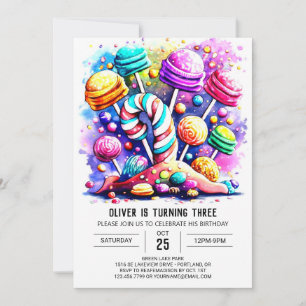 Invitación Candyland arcoiris moderno cumpleaños