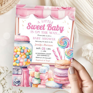 Invitación Candyland Baby Shower Niña Rosa Dulce