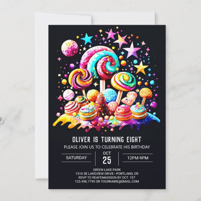 Invitación Candyland Bliss Cumpleaños (Anverso)
