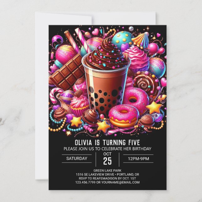 Invitación Candyland Cocolate Digital Cumpleaños (Anverso)