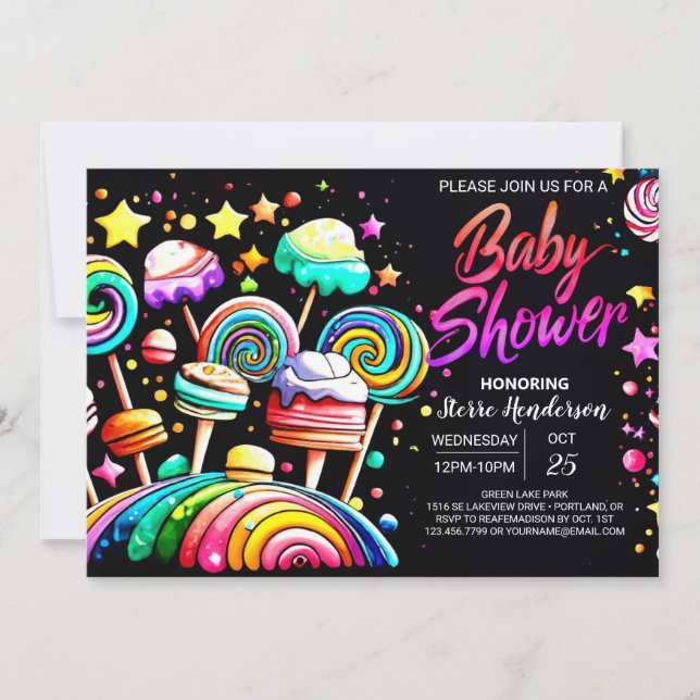 Invitación Candyland Colorful Cute Baby Shower (Anverso)