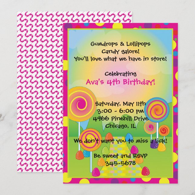 Invitación Candyland : Dulce dulce azucarado rosado (Anverso / Reverso)