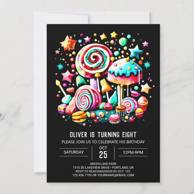 Invitación Candyland Fiesta Cumpleaños (Anverso)
