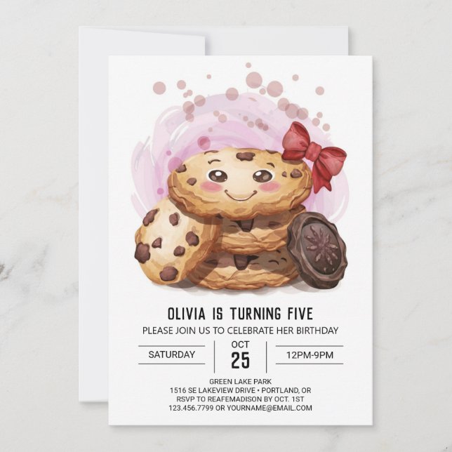 Invitación Candyland Girly Pink Cookies Cumpleaños (Anverso)