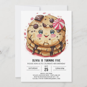 Invitación Candyland Pink Watercolor Cookies Cumpleaños