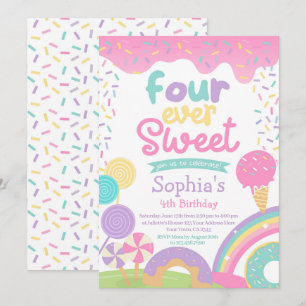 Invitación Candyland y helado cuatro días de cumpleaños