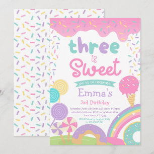 Invitación Candyland y helado, dos dulces cumpleaños