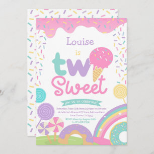 Invitación Candyland y helado, dos dulces cumpleaños