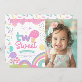 Invitación Candyland y helado, dos dulces cumpleaños