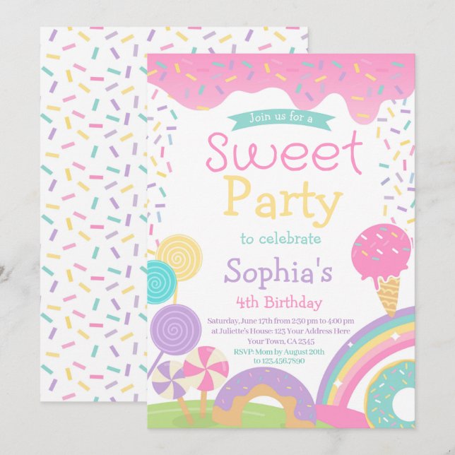 Invitación Candyland y helado totalmente personalizables (Anverso / Reverso)