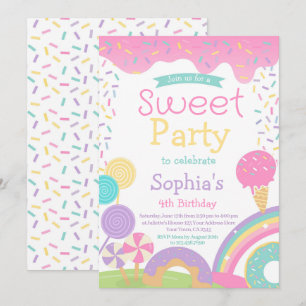 Invitación Candyland y helado totalmente personalizables