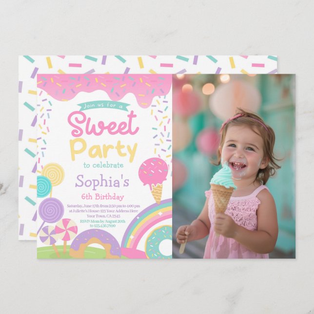Invitación Candyland y helado totalmente personalizables (Anverso / Reverso)