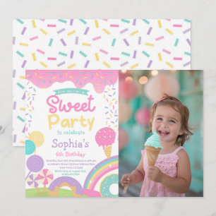 Invitación Candyland y helado totalmente personalizables