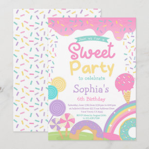 Invitación Candyland y helado totalmente personalizables