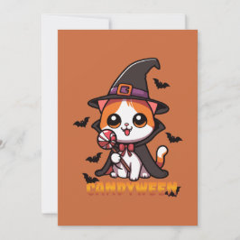 Invitación candyween - gato brujo de halloween
