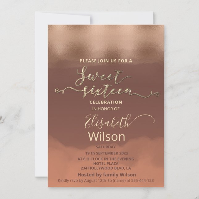 Invitación Canela de oro Rosa de otoño cantaloupe acuarela (Anverso)