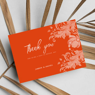 Invitación Canela naranja blanco encaje floral Gracias
