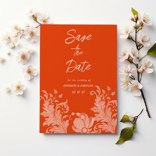 Invitación Canela naranja encaje floral blanco Guardar la fec