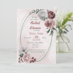 Invitación canela rosa ducha de novia floral blanca