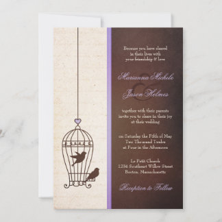 Invitación Cañera de pájaro simple vintage | Boda de Lavender