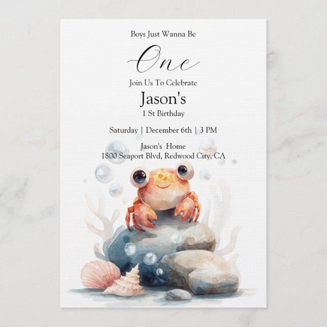Invitación Cangrejito Sonriente en la Orilla del Mar (Anverso)