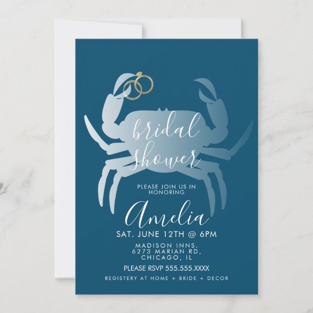 Invitación Cangrejo Crustacean Océano Bridal Shower Navy (Anverso)